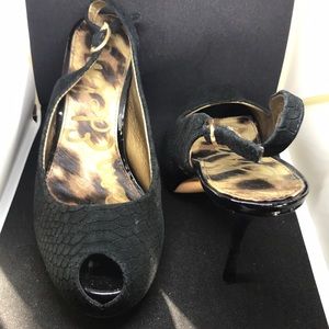 Sam Edelman Black Suede Peep Toe Heels